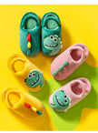 Boys Girls Winter Home Cotton Shoes Cartoon Dinosaur Embroidery Plush Slippers Back Wrap Soft Sole Non-slip Indoor Warm Shoes