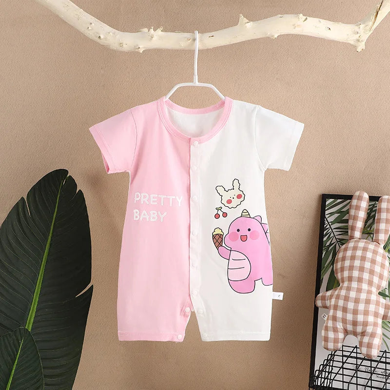 Infant Toddler Crawling Clothes Cotton Summer Boys Girls Thin Baby Short Sleeve Romper Children's Onesie