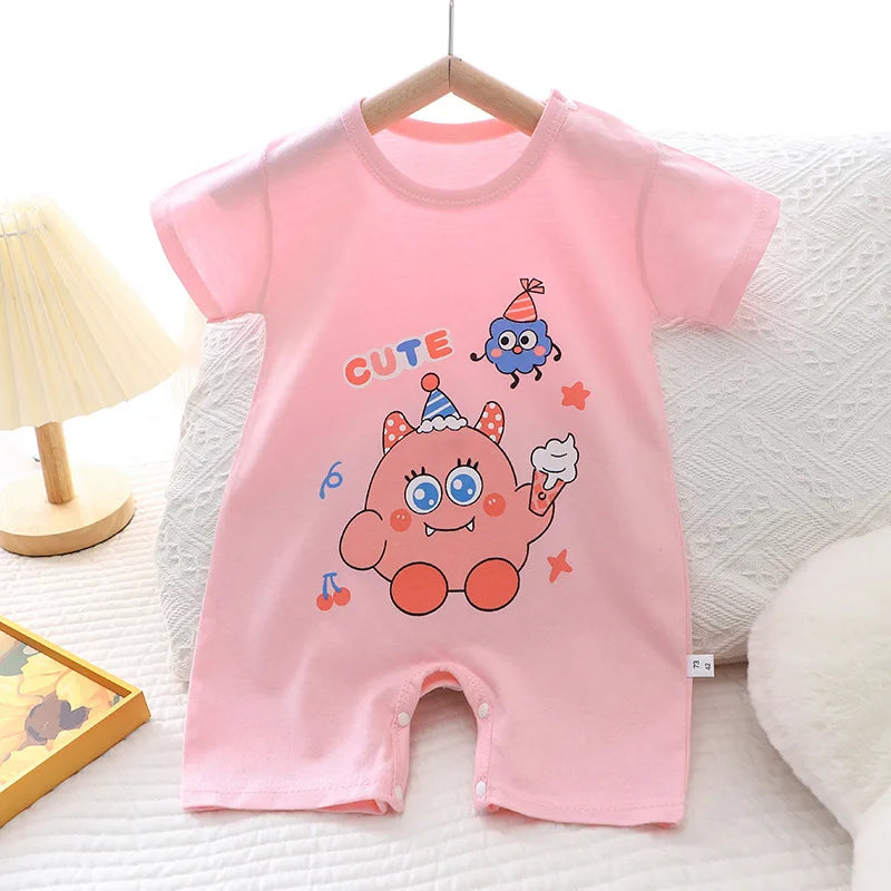 Infant Toddler Crawling Clothes Cotton Summer Boys Girls Thin Baby Short Sleeve Romper Children's Onesie