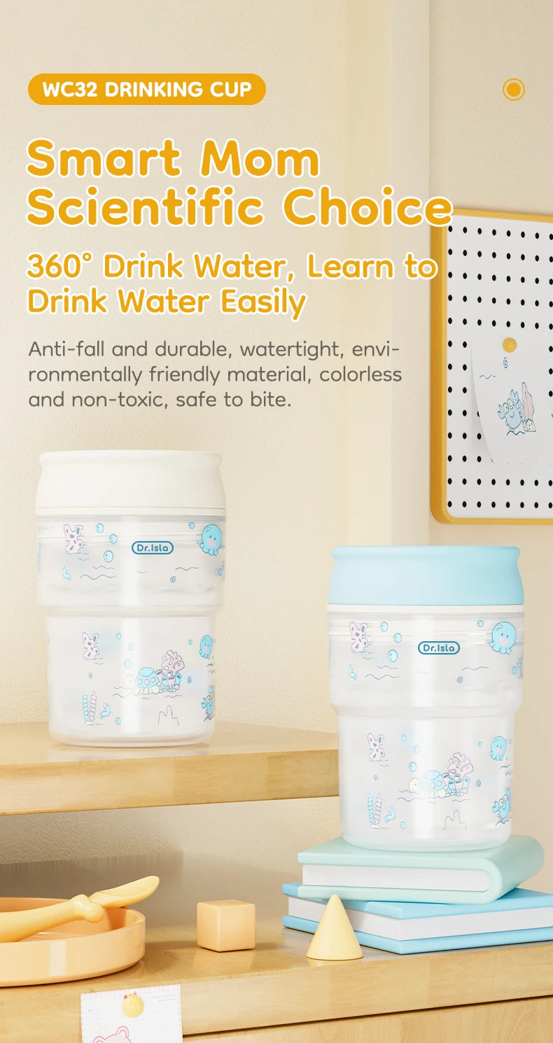 MAMIJOY 280ml Baby Learning Drinking Cup With Handle 360 Degrees Drinking Water Baby Sucking Cup Flip Lid Leakproof Infants WC32