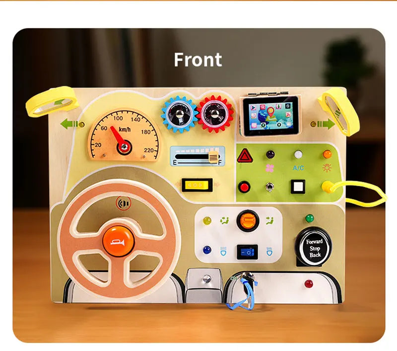Montessori Busy Board Children Toys Led Light Switch Simulate Car Steering Wheel Travel Activities Sensory Game Educational Toys