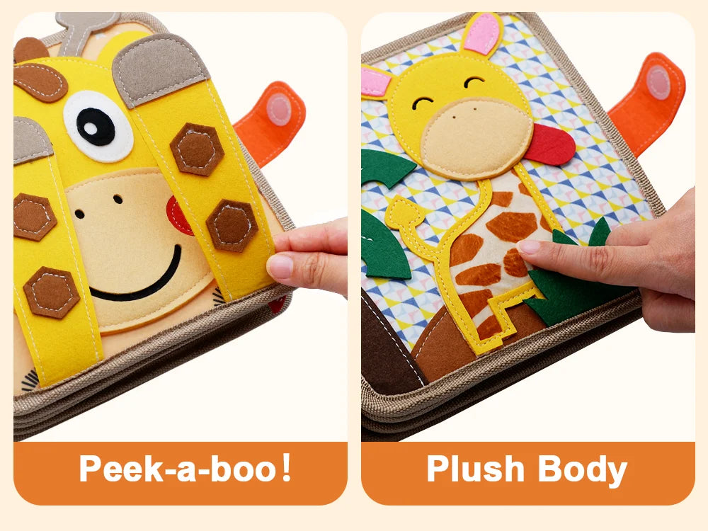 Montessori Toy Busy Board Giraffe Busy Book Preschool Learning Educational Quiet Book Sensory Travel Toy for Baby 3 4 5 6 Ages