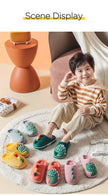 Boys Girls Winter Home Cotton Shoes Cartoon Dinosaur Embroidery Plush Slippers Back Wrap Soft Sole Non-slip Indoor Warm Shoes