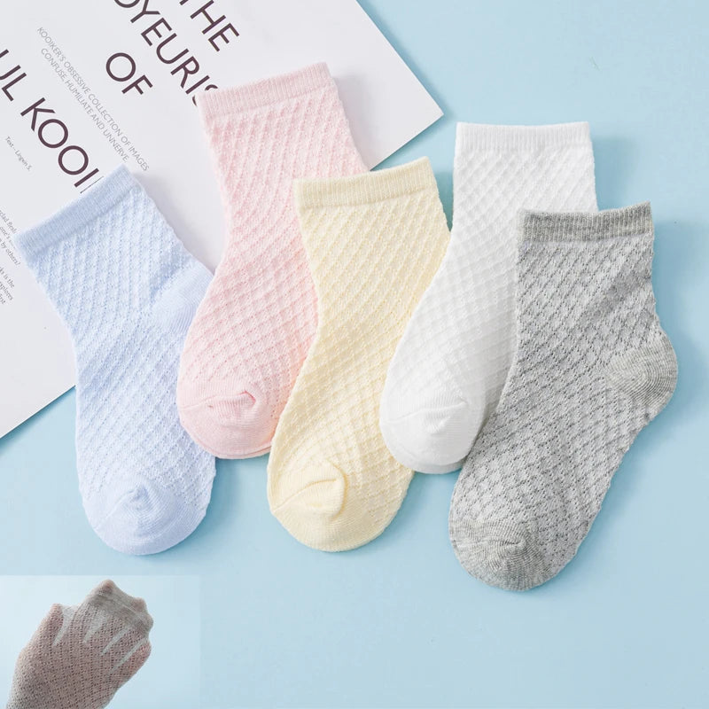 Summer White Mesh Children Cotton Socks Boys Girls Sports socks Spring Baby Skin-friendly Cotton socks  5Pairs