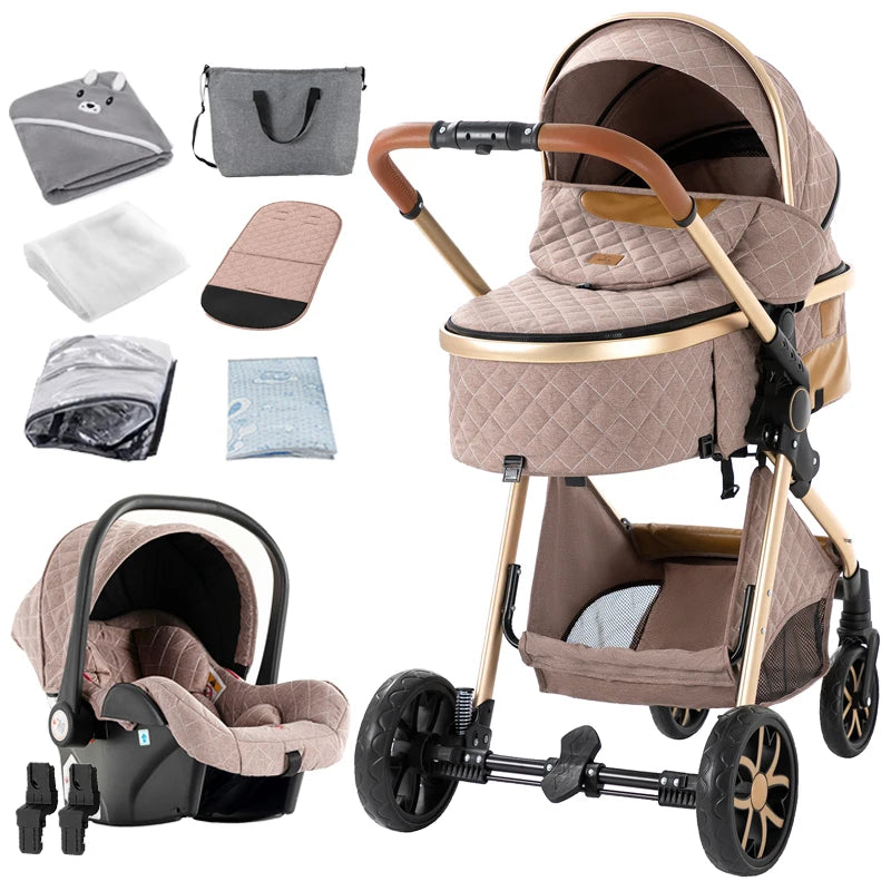 Baby Stroller 3‑in‑1 Travel System Pushchair Lightweight Pram from Birth All‑Terrain Baby Buggy Compact Fold Stroller Summer