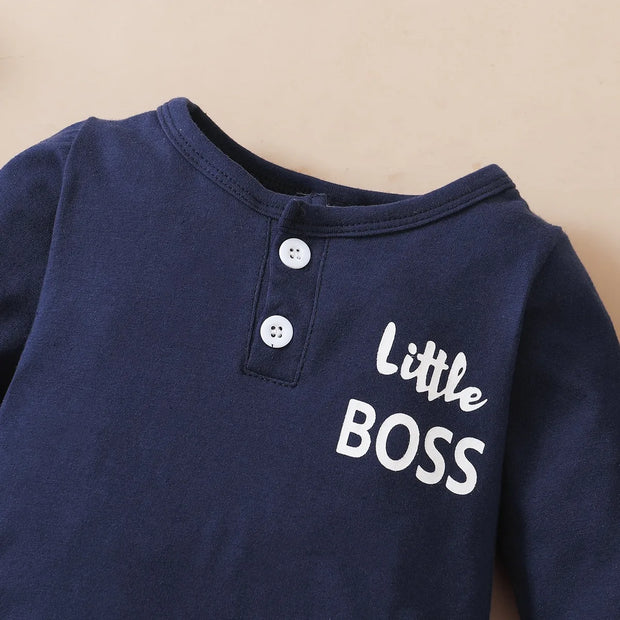0-12 Months Newborn Baby Boy Bodysuit Toddler Baby Romper Long Sleeves Letter Print Jumpsuit+Hat Fashion Cute Style Daily Wear