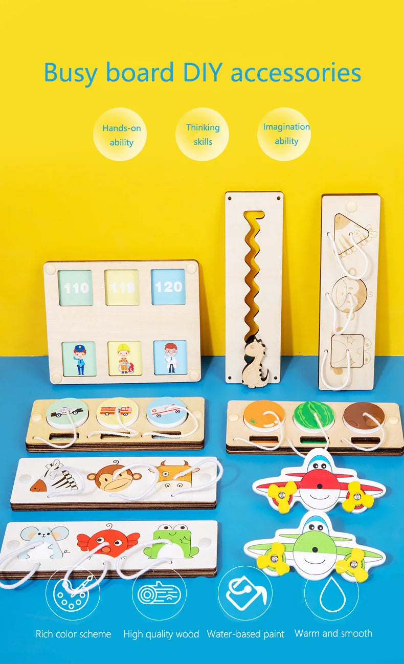 Busy Board Accessories DIY Toy Part Wooden Toys Metal Locks Leather Buckle Montessori Educational Games Intellectual Development