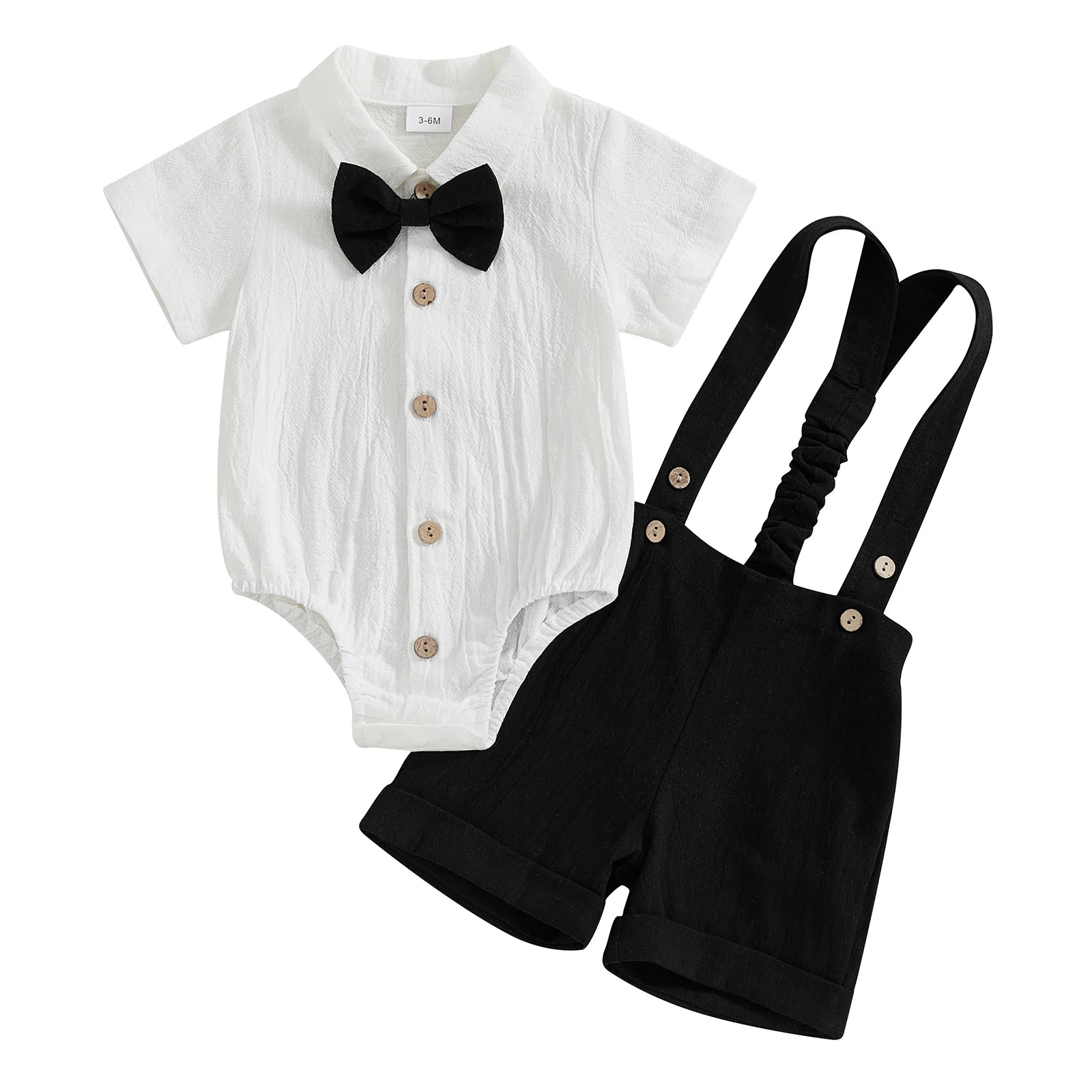 Fashion Summer Baby Boy Clothes Toddler Gentleman Outfits Short Sleeves Romper with Bow Tie Overalls Shorts Set for Formal Wear