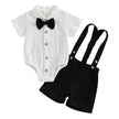 Fashion Summer Baby Boy Clothes Toddler Gentleman Outfits Short Sleeves Romper with Bow Tie Overalls Shorts Set for Formal Wear