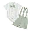 Fashion Summer Baby Boy Clothes Toddler Gentleman Outfits Short Sleeves Romper with Bow Tie Overalls Shorts Set for Formal Wear