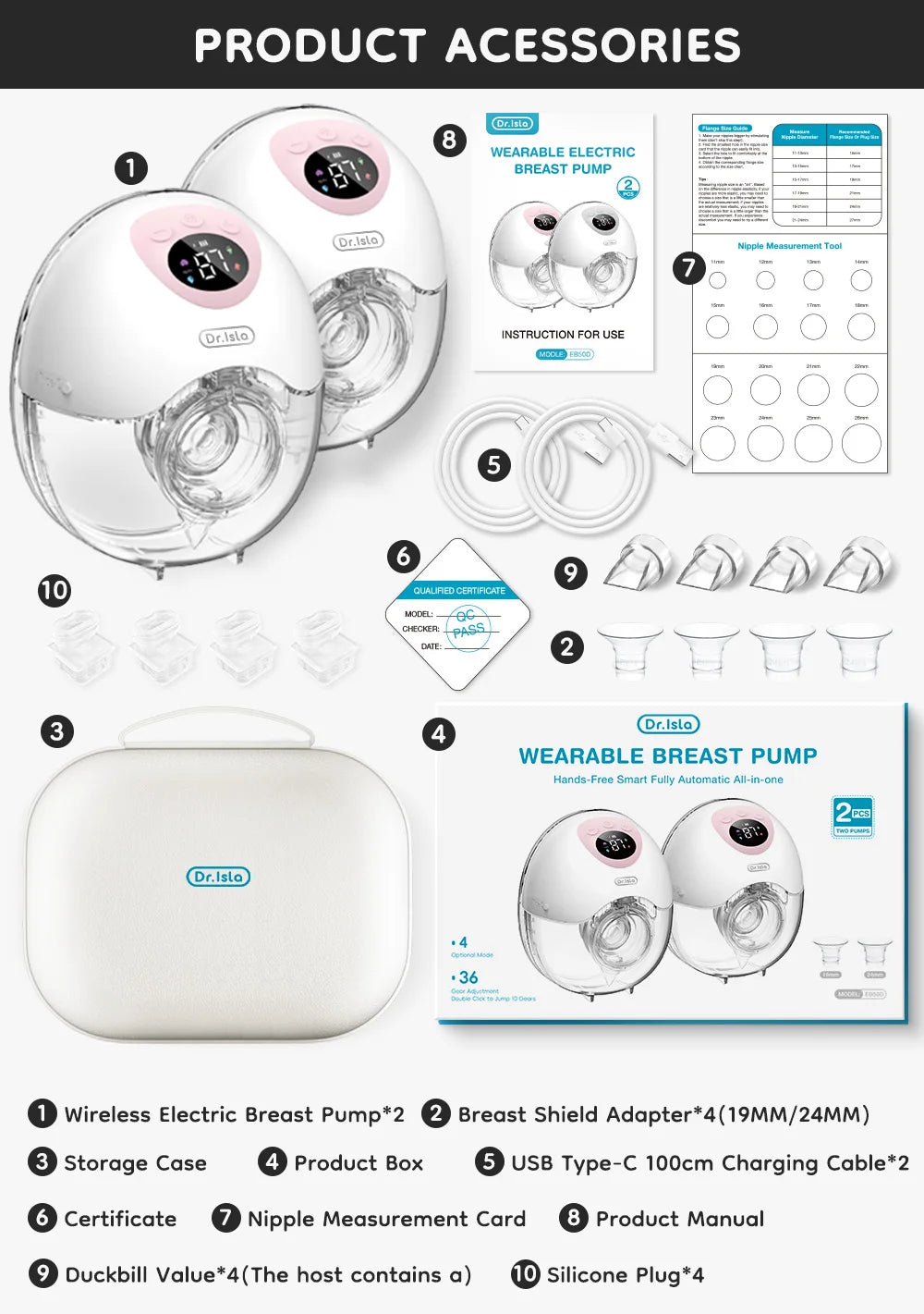 MAMIJOY 2PCS Wearable Electric Breast Pump 4 Modes＆36Suction Levels Silent Leak-Proof Hands Free Portable Breast Pumps EB50D