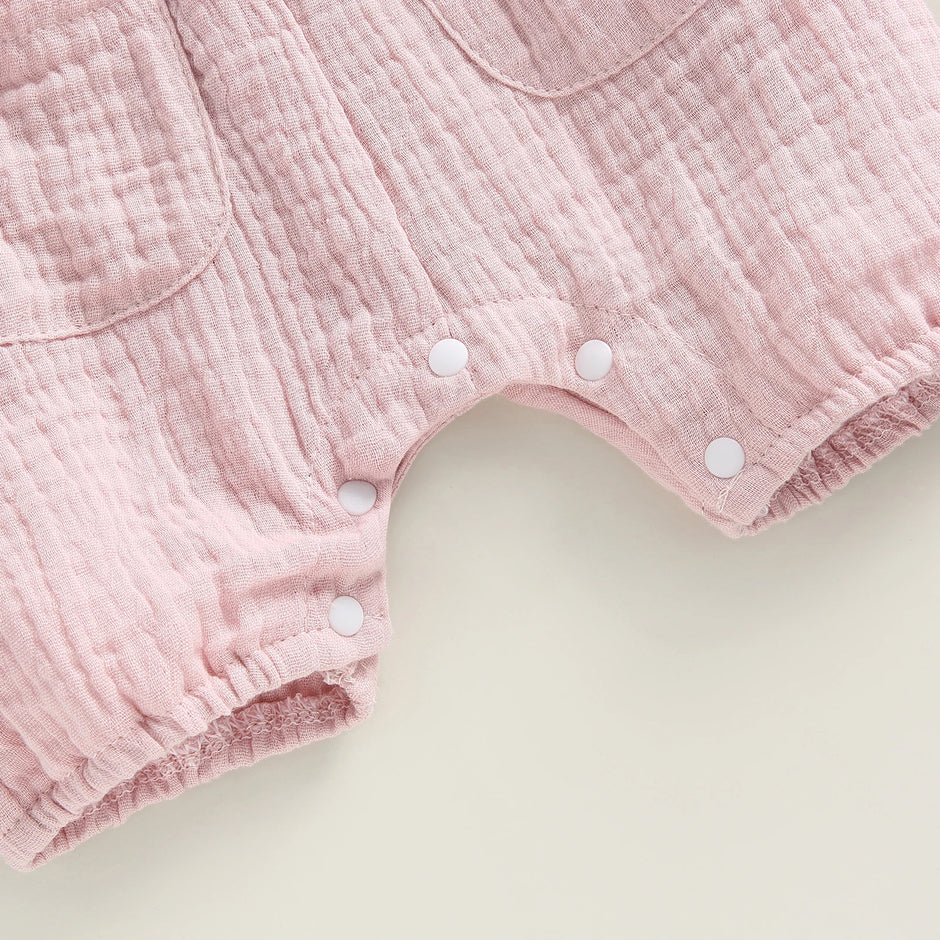 pudcoco Baby Summer Suspenders Jumpsuit Solid Color Sleeveless Romper with Pockets for Newborn Infant Boy Girls