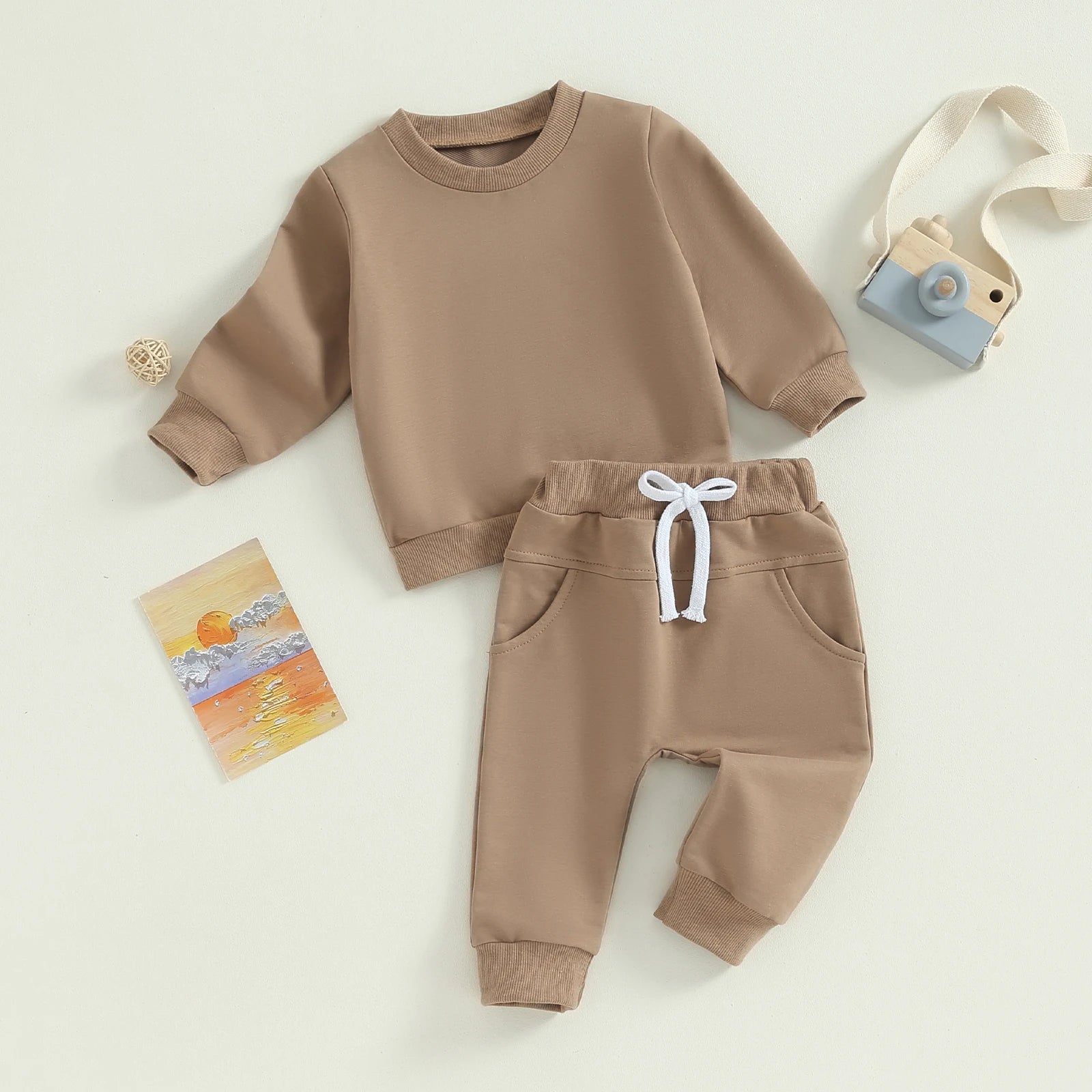 Pudcoco Baby Boy 2 Piece Cute Outfit Solid Color Long Sleeve Sweatshirt and Elastic Pants Set Newborn Infant Fall Clothes 0-3T