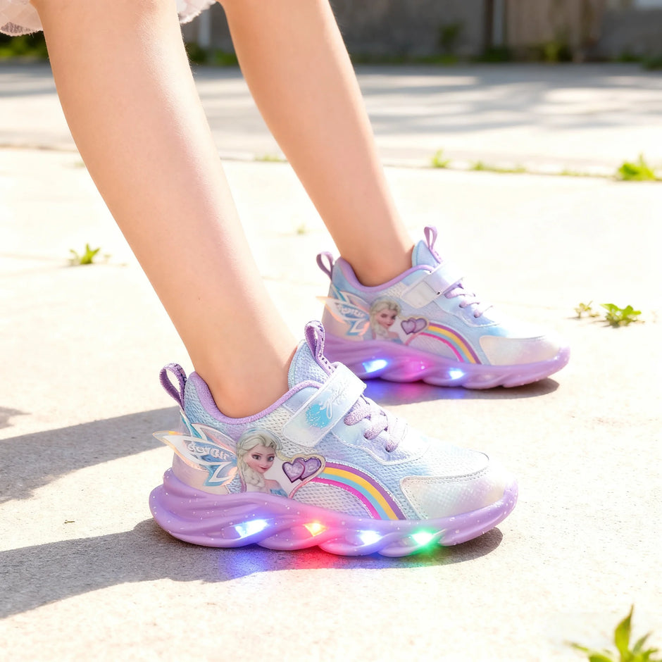 Disney Girls' Casual Shoes Led Lights Mesh Breathable Children's Sports  Princess Elsa Pink Purple Shoes Sneakers Size 22-35