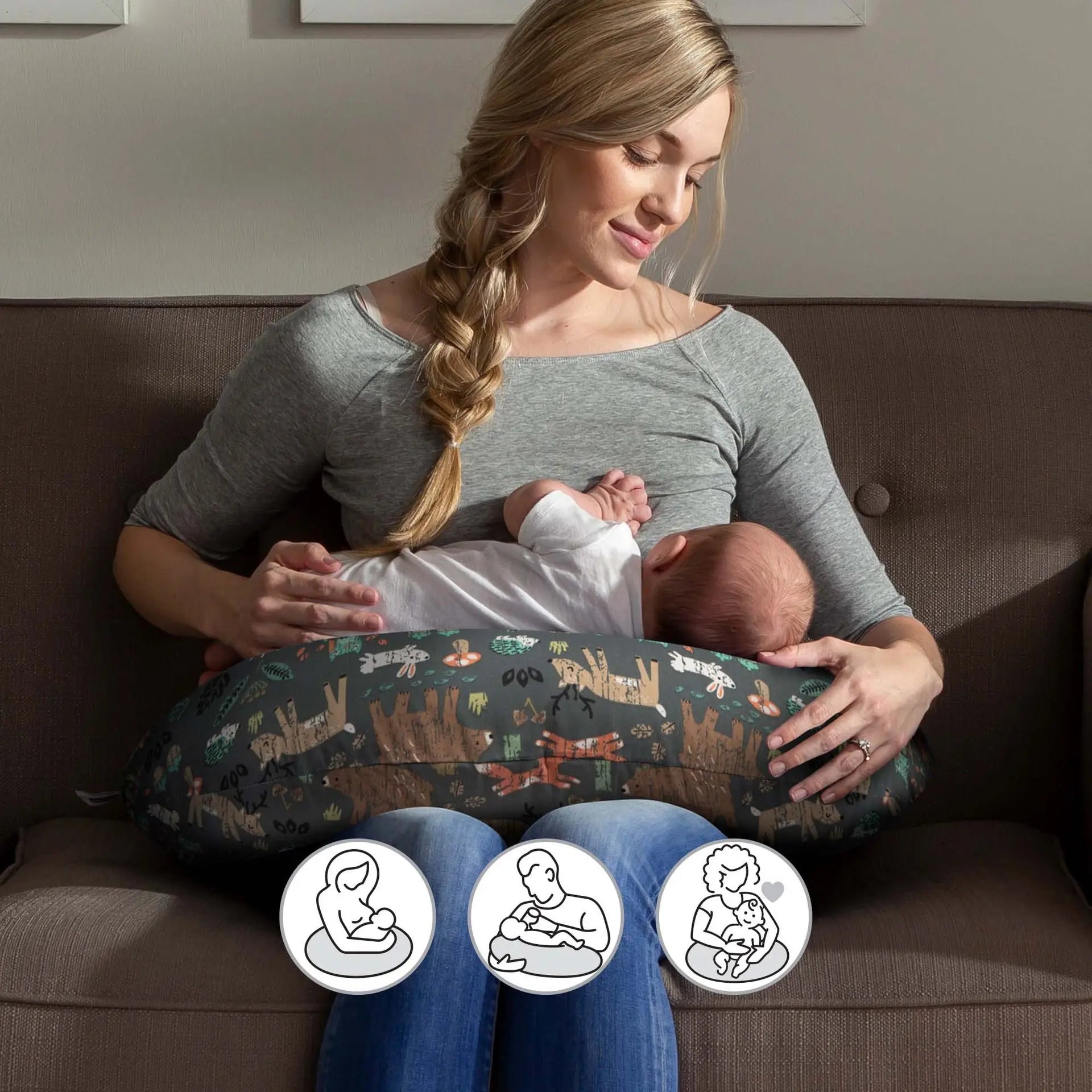 Breathable Stretch Nursing Pillow Cover Detachable Infant Support Cushion Versatile Baby Sitting Aid for Home/Travel 0-12 Months