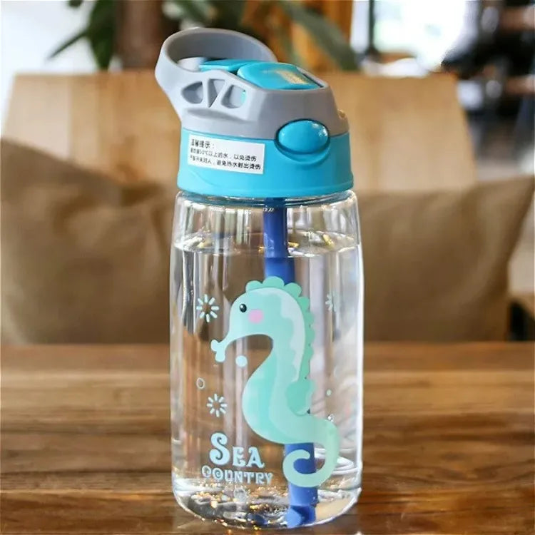 480ML Kids Handheld Portable Cartoon Pattern Water Sippy Cup Feeding Cup with Straws Leakproof Bottle For Outdoor Sports