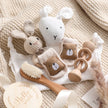 Let's Make Baby Bath Toy Set Double Sided Cotton Blankets Crochet Rattle Wooden Ring Infant Teether Bath Brush For Newborn Gift
