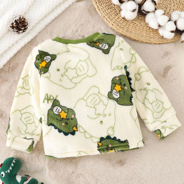 A Cute And Warm Plush Top For Boys In Autumn And Winter And A Dinosaur Print Sweater For Newborns And Babies