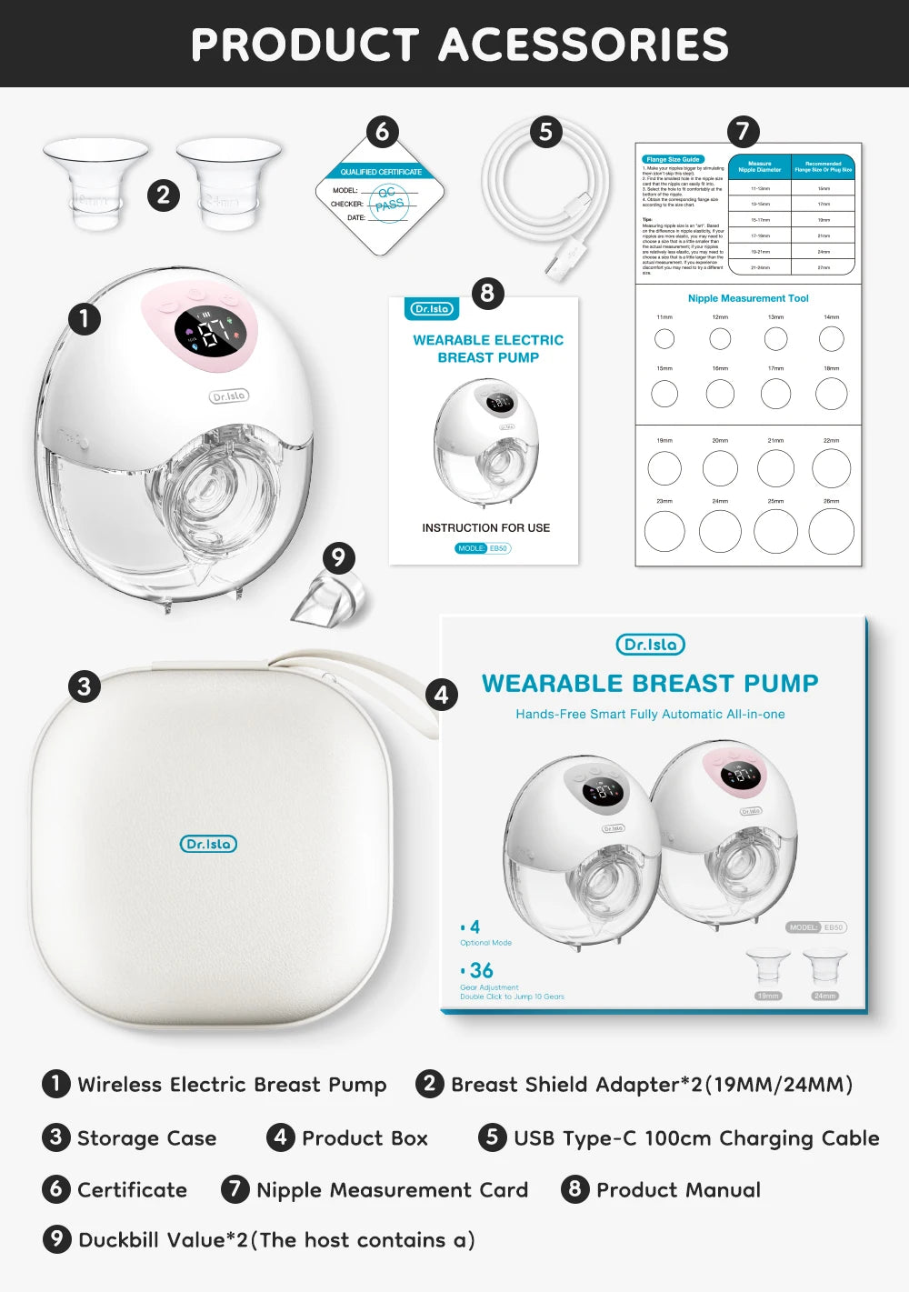 MAMIJOY Wearable Electric Breast Milk Extractor 4 Modes 36 Suction Levels Hands Free Breast Pumps Milk Collector with Travel bag