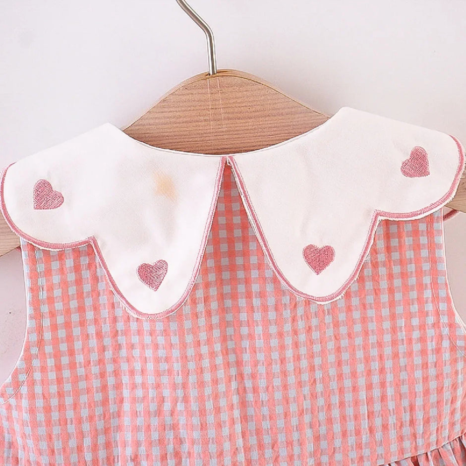 2PCS/SETSummer Girls' Dress New Foreign Trade Sweet Love Embroidered Lapel Simple Plaid Tank Top Skirt Strap Bag