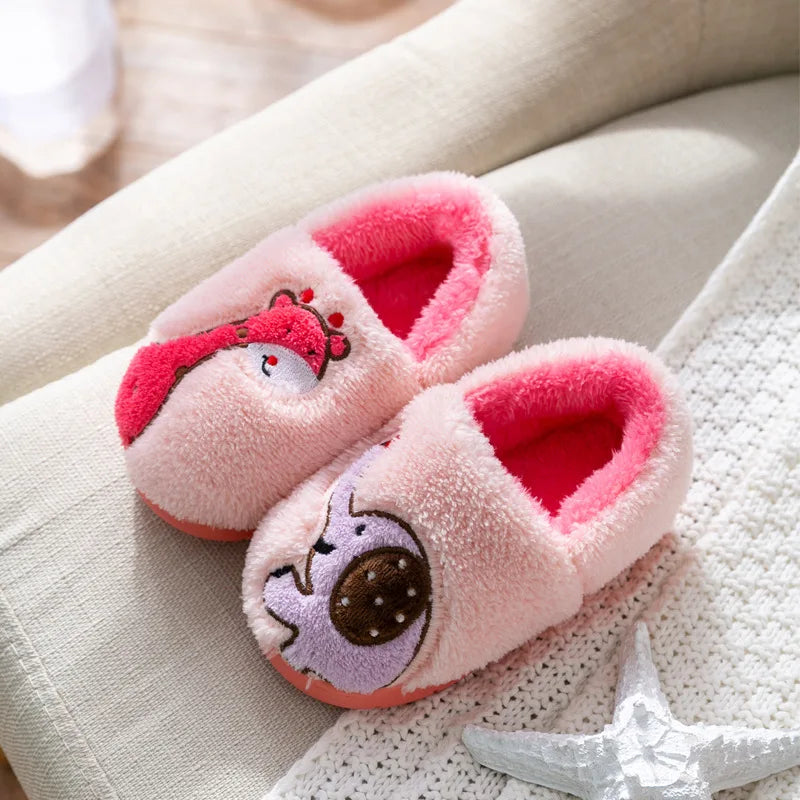 Baby cotton slippers 1-3 years old 2 men autumn/winter indoor anti slip children plush children's cotton shoes bag heel home sho