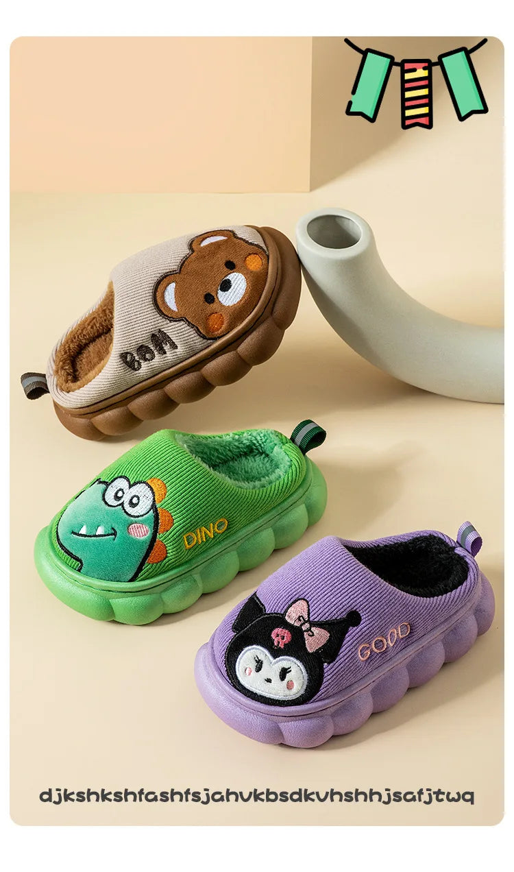 Autumn Winter Children Cotton Slippers Boys Toddler Indoor Anti Slip Warm Home Slipper Kids Girls Baby Cute Cartoon Plush Shoes