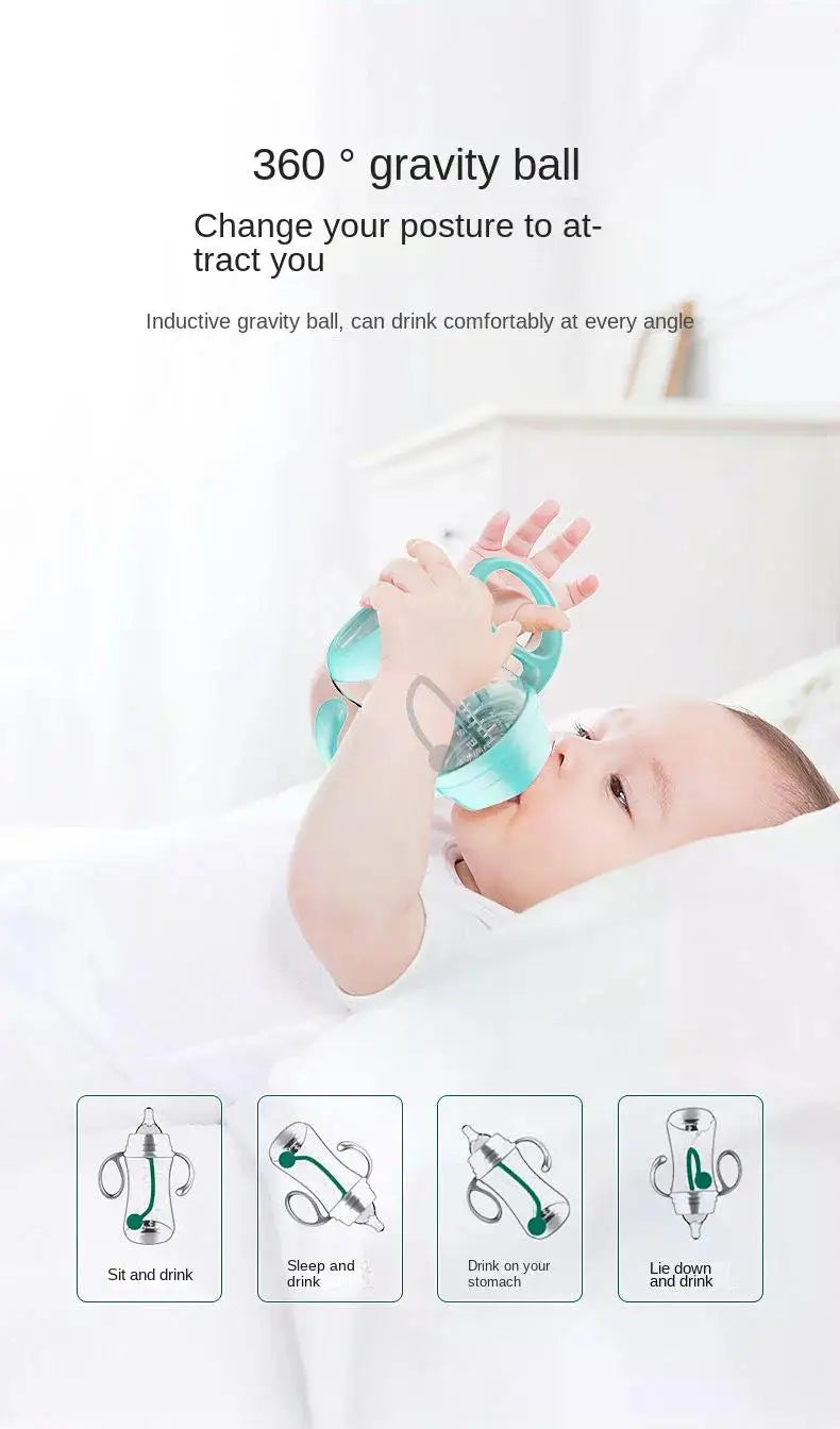 Baby Silicone Feeding Bottles Infant Drop-proof Milk Bottle with Straw Child Anti-hot Handle Drinking Bottle Baby Milk Feeding
