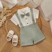 Fashion Summer Baby Boy Clothes Toddler Gentleman Outfits Short Sleeves Romper with Bow Tie Overalls Shorts Set for Formal Wear