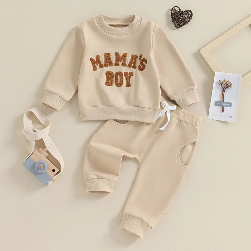 0-3Y Newborn Toddler Baby Boy Fall Winter Outfits Letter Crewneck Sweatshirt Casual Pants Set 2Pcs Clothes