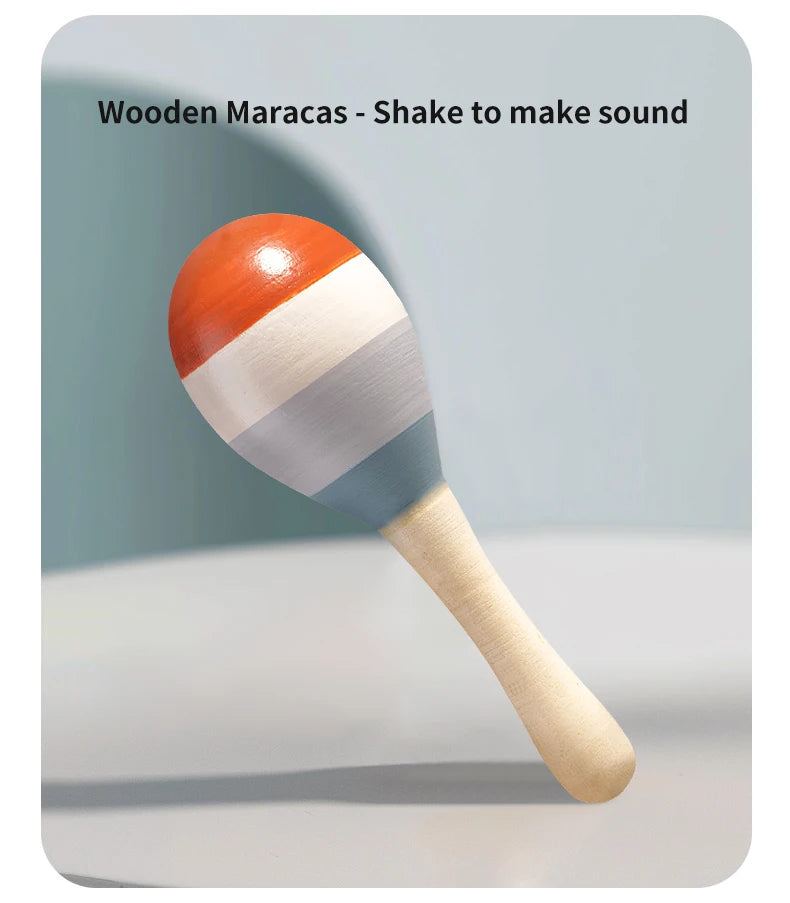 Baby Wooden Musical Instrument Toy Handheld Bell Ringing Rattle for Toddlers Sensory Development Early Childhood Education
