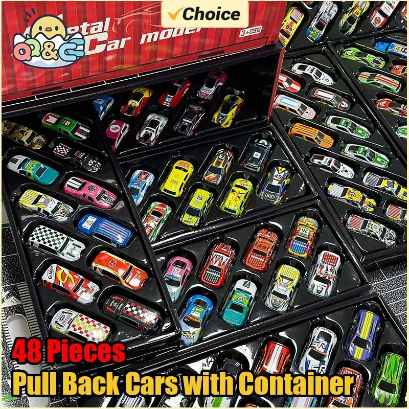 10-48 Pieces Mini Car Set Inertia Pull Back Cars for Boys Plastic Vehicle Model with Container Collection Toy Birthday Gift Kid