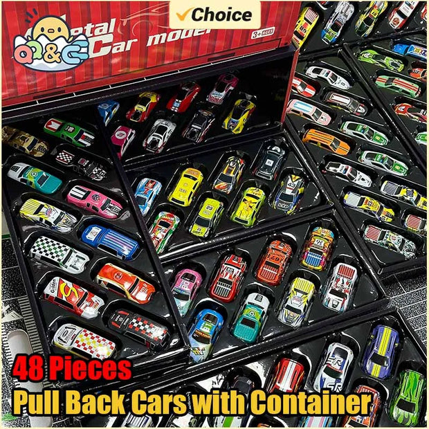 10-48 Pieces Mini Car Set Inertia Pull Back Cars for Boys Plastic Vehicle Model with Container Collection Toy Birthday Gift Kid