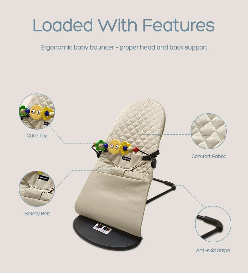 Baby Rocking Chair with Toys Foldable Swing Chair for Babies & Toddlers Three-speed Height Adjustment Baby Comfort Chair