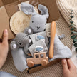 Let's Make Baby Bath Toy Set Double Sided Cotton Blankets Crochet Rattle Wooden Ring Infant Teether Bath Brush For Newborn Gift