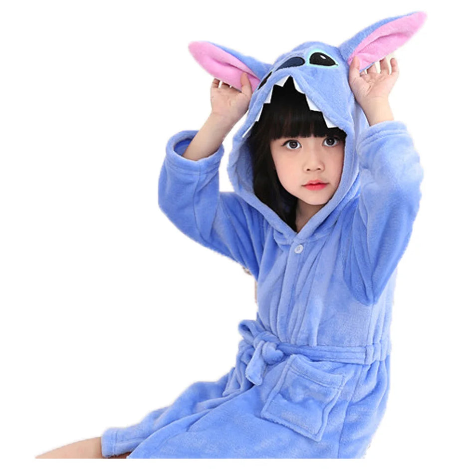 Disney Stitch Bathrobe Winter Plush Flannel Kids Sleepwear 1 2 3 4 5 6 Years Baby Girls Nightgown Children Robes Toddler Pajamas