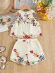 Summer New Arrival Girls' Colorful Embroidered Lace Floral Embroidery Craftsmanship Double-Layer Sleeveless Short-Sleeve Top & E