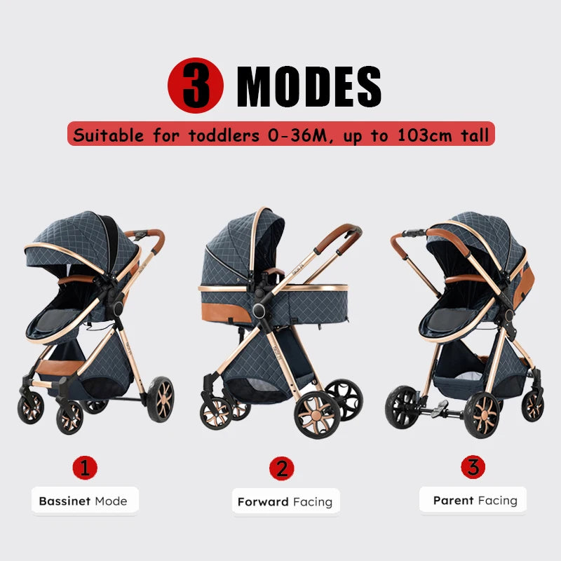 Baby Stroller 3‑in‑1 Travel System Pushchair Lightweight Pram from Birth All‑Terrain Baby Buggy Compact Fold Stroller Summer