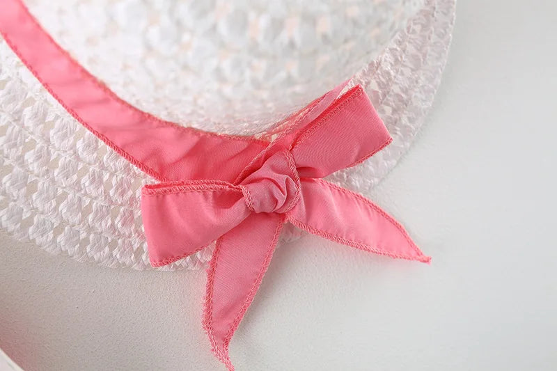2 PcsSummer New Full of Fruit Print Big Bow Cotton Skirt Girl's Cotton Skirt Free Straw Hat